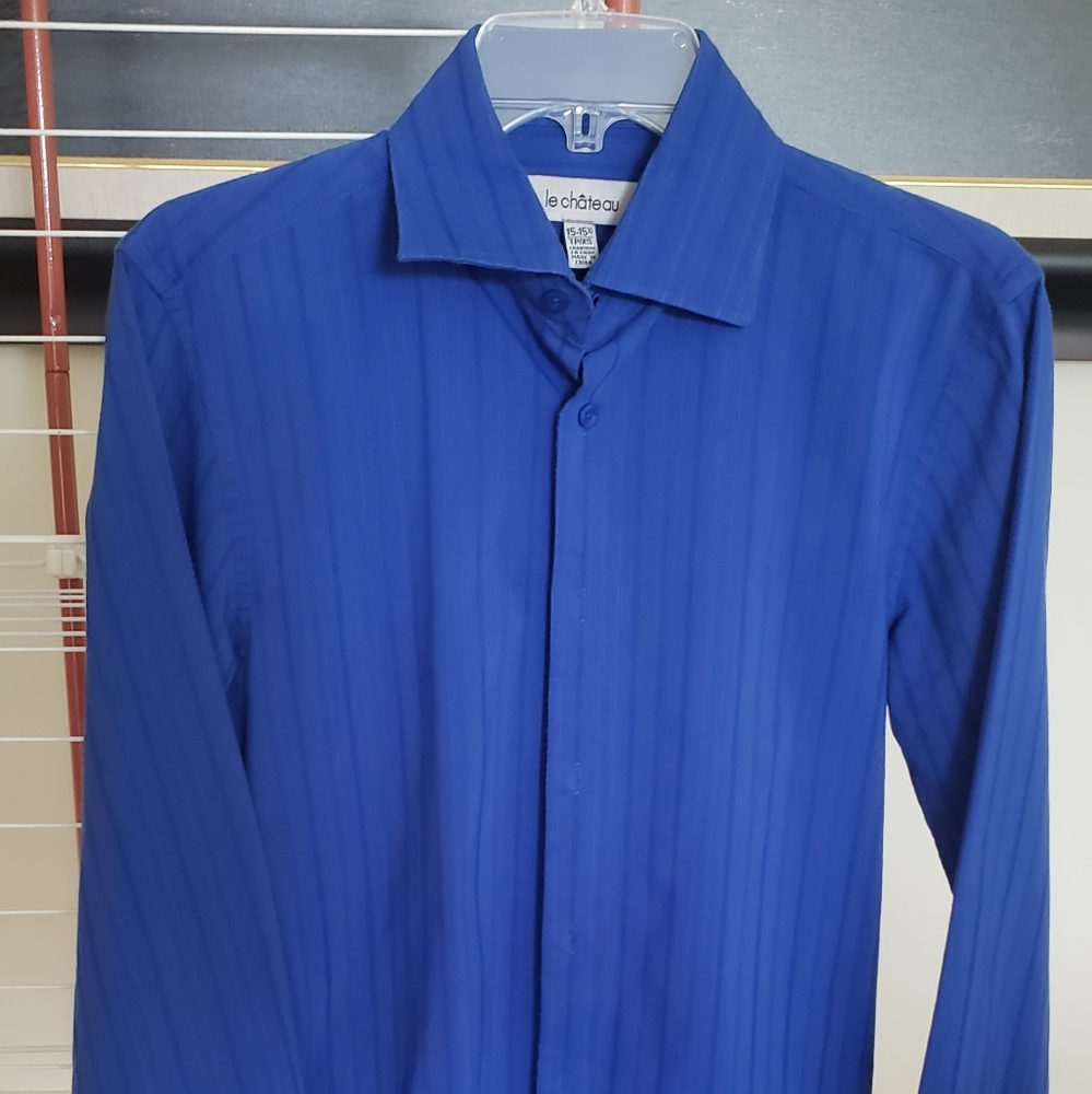 Le Chateau Royal Blue solid striped dres shirt